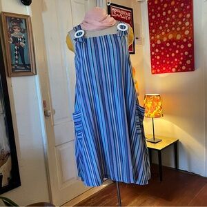 Vintage Handmade Blue Purple Striped Trapeze Dress